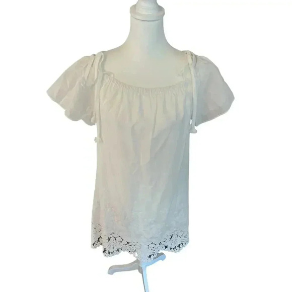 Madewell sundress cold shoulders white with embroidered lace bottom size medium - Picture 5 of 11